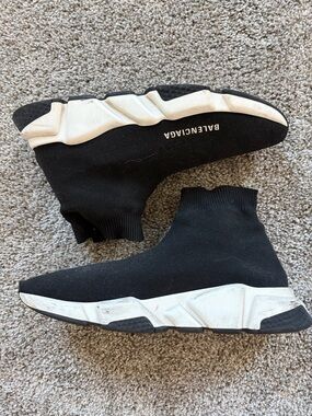 Authentic Balenciaga Black Knit Sock Sneakers with White Sole